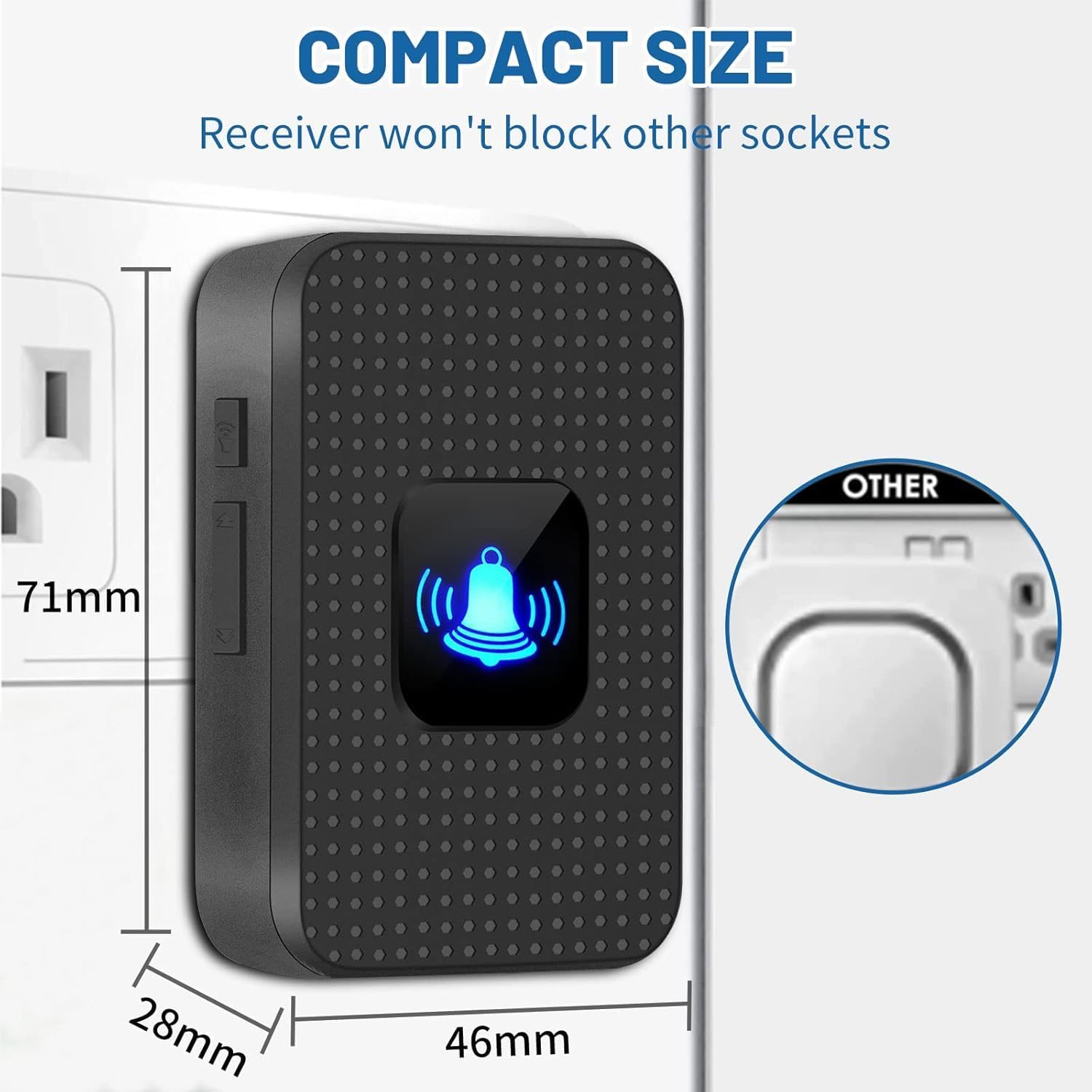 Wireless Doorbell, Battery Operated Doorbell, Easy installation Portable Waterproof Door Bell kit with 1000 Feet Long Range, 55 Chimes Adjustable Volume, 2 Buttons 1 Receiver, Black - الصورة 8