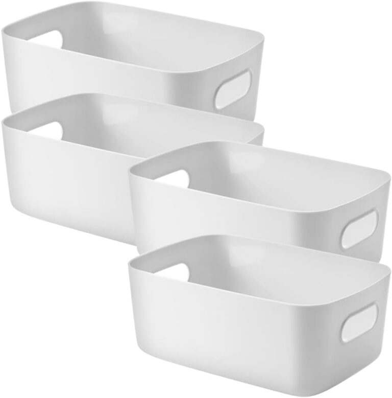 Kaigital Storage Boxes and Bins - Toy Baskets and Food Containers for Organizing - Basket Organizer with Handles - Kitchen, Home, Office, Closet, Nursery - WHITE * 4 PCS/SET (S:20*14*7.3cm)