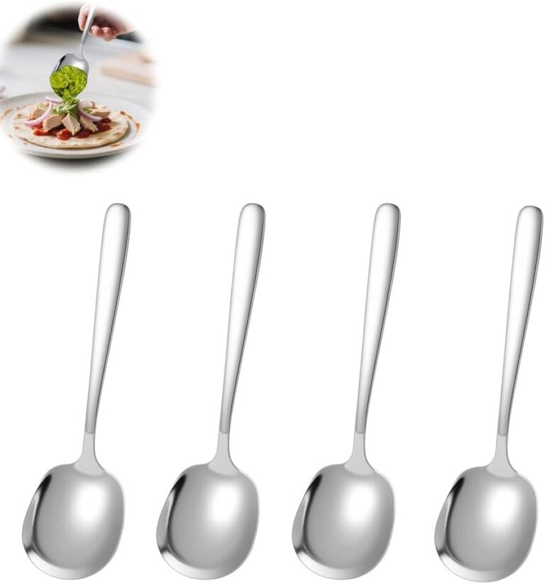 4Pcs Large Serving Spoons Set, 9.8 Inch Stainless Steel Buffet Spoons, Silver Catering Utensils for Kitchen Party Banquet, Solid Ladle Tablespoons, Durable Dishwasher Safe Flatware
