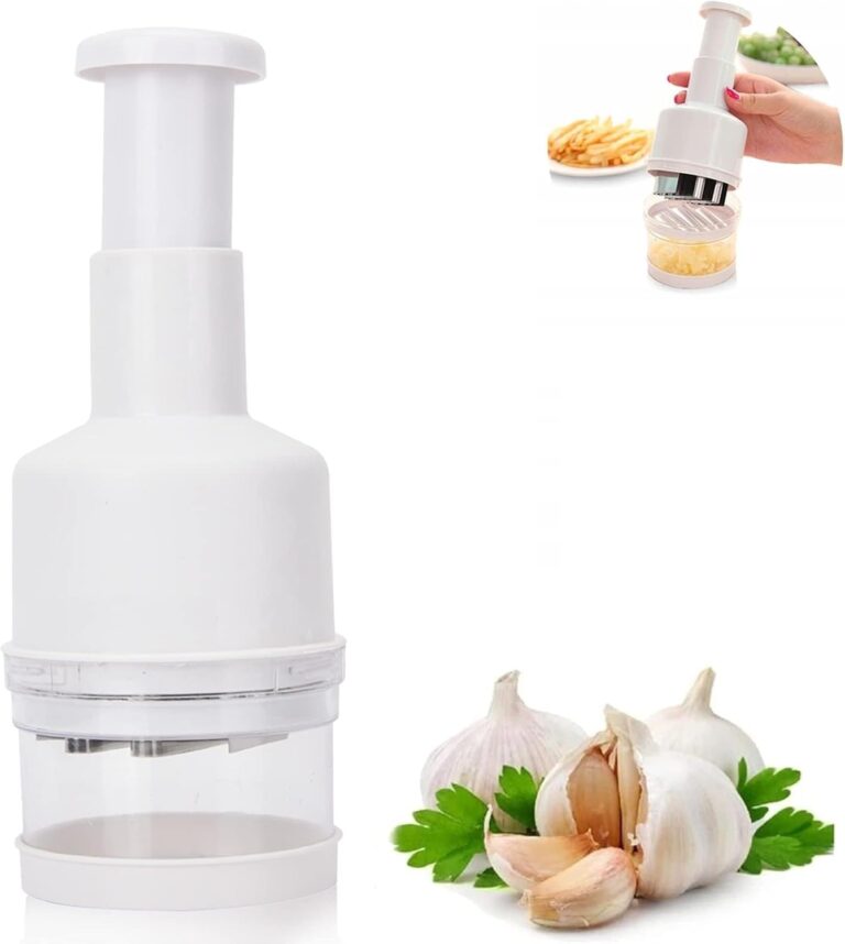 Manual Vegetable and Fruit Chopper for Onion, Garlic, Nut - Hand Press Food Chopper for Kitchen, Dishwasher Safe (White)