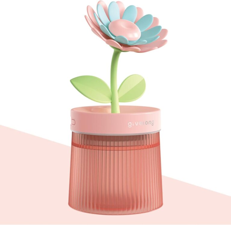 YelaJoy Cute Sunflower Mini Humidifier, 320mL Cool Mist Humidifier, 2 Mist Modes USB Portable Silent Air Moisturizer with LED Light, Rechargeable Small Humidifier for Home Nursery Office Bedroom