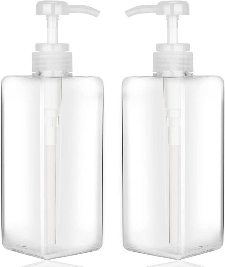 Pump Bottle Dispenser Refillable Square, Refillable Plastic Empty Lotion Soap Dispenser for Essential Oil Soap Lotion Shampoo, Bathroom/Kitchen/Travel 22oz/650ml 2PCS (Clear)