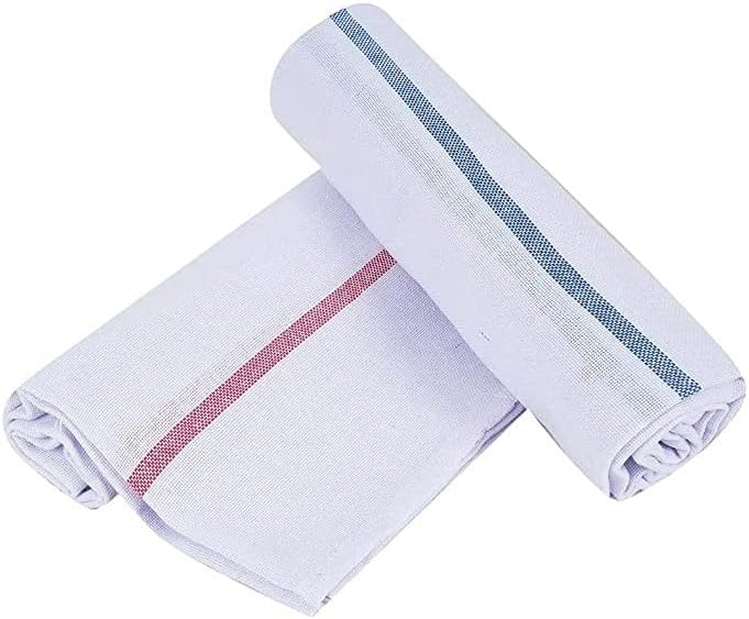 Alsaqer Cotton Kerala Bath Towel THORTHU Large Size 100 GSM, Single Pc 30 X 60, White 1 Pc Multicolor, 1.0 count, 1