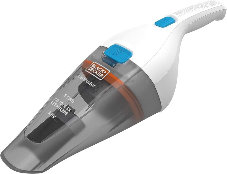 BLACK+DECKER Cordless Handheld Portable Vacuum Cleaner, 3.6V, Lithium-Ion Battery 1.5Ah, 8AW Suction Power, 325ml Visible Dirt Bowl, Quick and Easy Cleaning, White - NVC115JL-B5