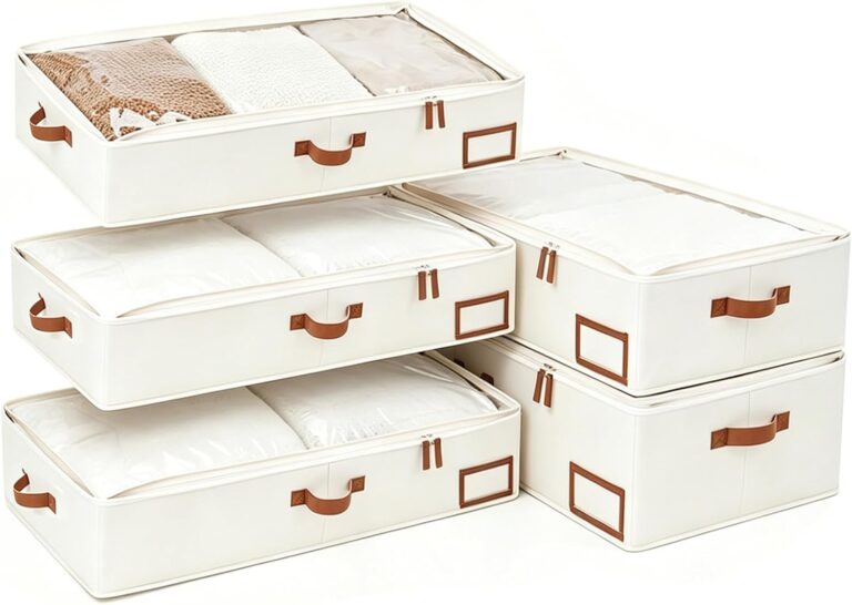 Under Bed Storage Containers, Bedroom Storage and Organization Bins, Clothes Organizer for Closet with Clear Cover and Reinforced Handles - Set of 2 31.4x17.7x5.3 inches Off-White (5Pack)
