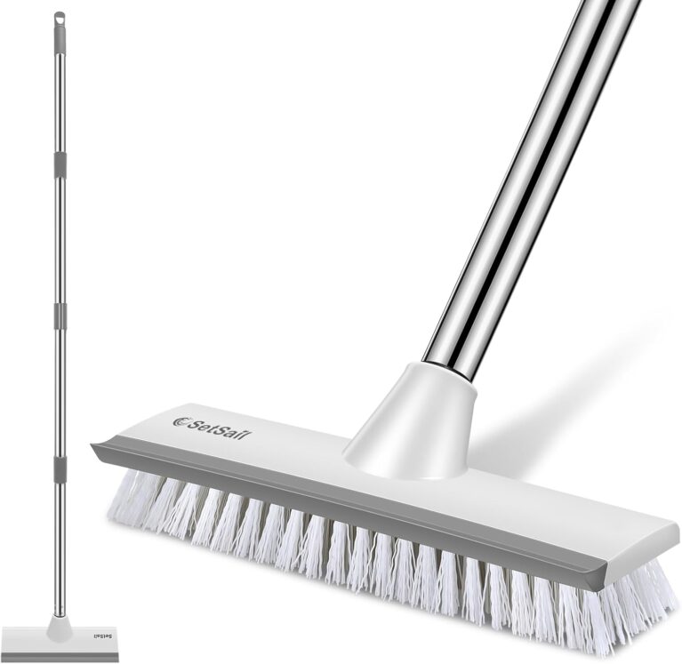 Setsail Floor Scrub Brush with 51-Inch Long Adjustable Handle 2 in 1 Scrape Brush Stiff Bristle Floor Scrubber for Cleaning Shower Bathroom Garage Kitchen Wall Deck Tub Tile