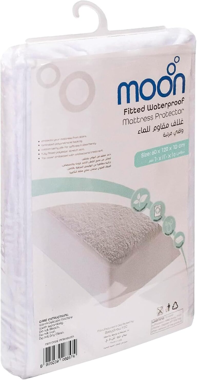 The Moon Brand Premium 100% Cotton Terry, Breathable Waterproof Mattress Protector with Skirt Fit -Durable & Comfortable.Waterproof & Breathable, Hypoallergenic- Easy to Clean-60 x 120 x 12 cm