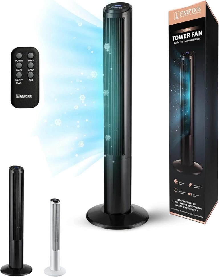 Empire 41inch Tower Fan with LED Display, Remote Control Fan for Bedroom with Timer Function, 50W Cooling Fan with 3 Speeds, Perfect 75° Oscillating Fan for Home, Living Room & Office (Black)