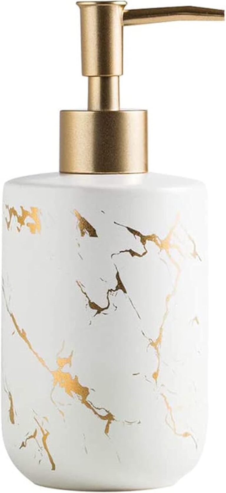 ELECDON Ceramics Soap Dispenser, White Marble Style, Refillable Hand Lotion, Dispenser for Shampoo, Body Wash, Disinfectant, Stylish Home Bath Décor, Bathroom Toilet Press Bottle (300ML White)