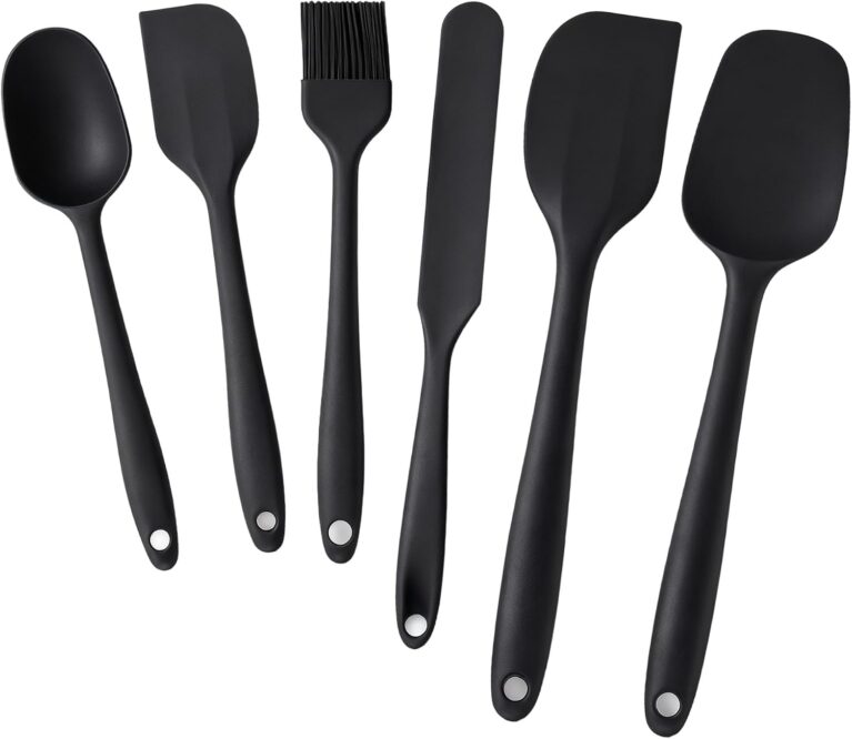 Set Of 6 Silicone Scrapers, Cooking Utensils, Silicone Kitchen Spatula, Spatula For Cooking, For Mixing, Scraping, Icing & Basting And In The Kitchen During Baking (Black)