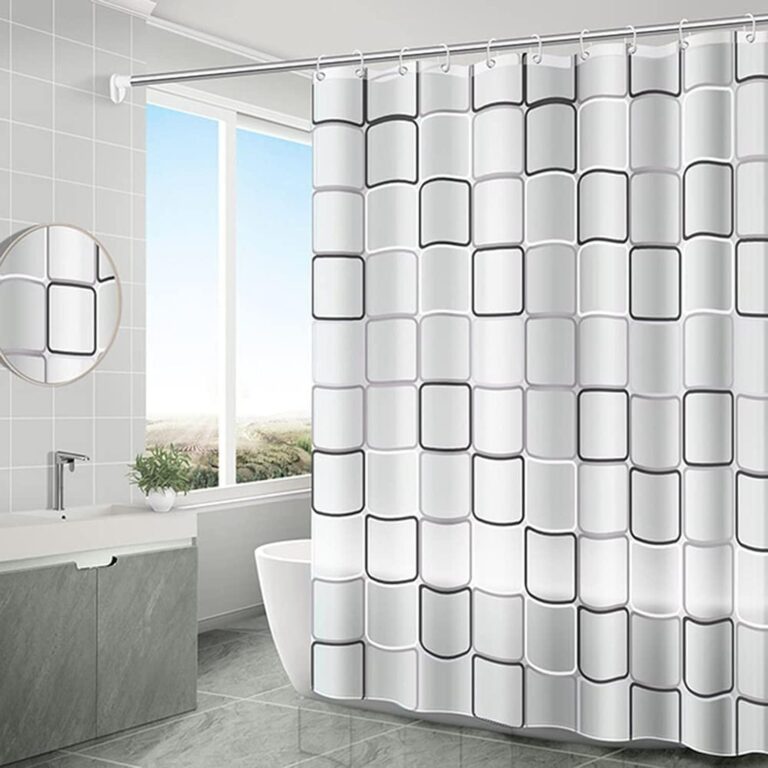 SKY-TOUCH Transparent Shower Curtain, 180x200cm, Square Print Design, Eco-Friendly Waterproof, Heavy-Duty with Anti-Mold Protection for Bathroom and Bathtub