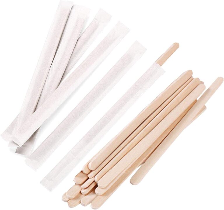 Gmark 5.5" Premium Wood Stirrer 2.3mm Thick Individual Wrapped 200 pc - Wood Coffee Stir Sticks for Tea Beverage, Corn Dog Stick Craft Stick 200/Bag GM1115D