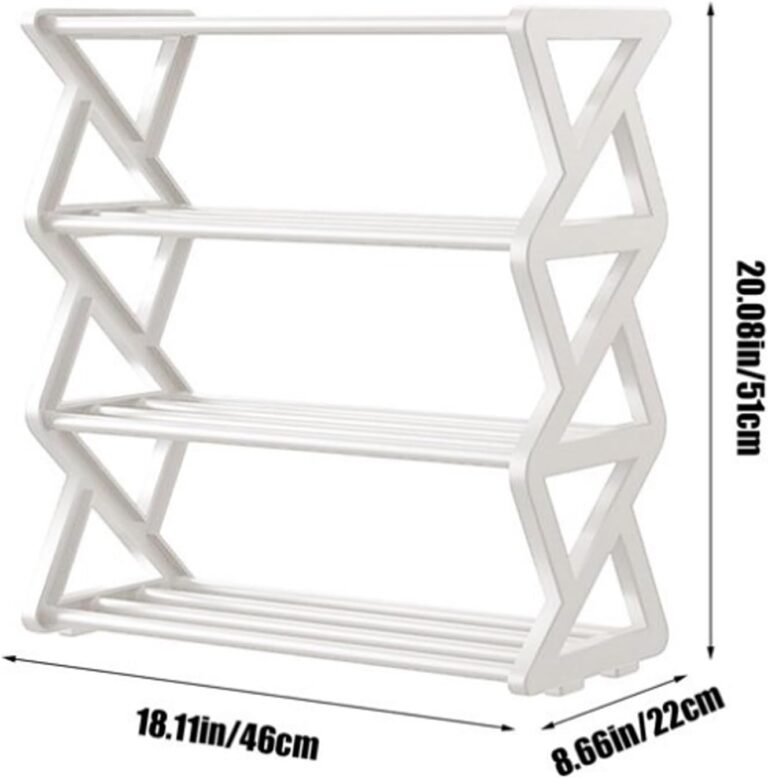 LINGWEI Plastic Shoe Rack 4-Tier – Space-Saving Shoe Storage Organizer for Entryway, Bedroom & Closet – Sturdy Plastic + Steel Pipe, Easy No-Tool Assembly (White)