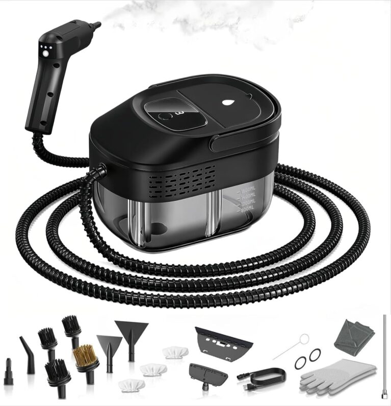 Handheld Steam Cleaner for Home 2500W, 15s Fast Heat-Up 1.6L Large Tank, Portable High Pressure Steamer for Car Floor Grout Kitchen Furniture (Black)