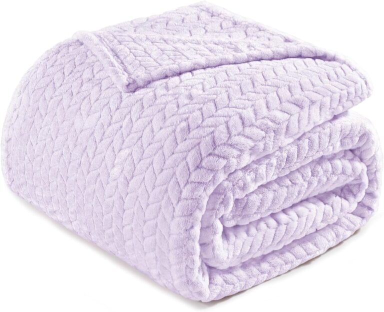 Exclusivo Mezcla Fleece Twin Size Blanket for Bed, 60x80 Inches Soft Cozy Jacquard Flannel Blankets, Lightweight Fuzzy Plush Warm for Winter, Lilac Purple