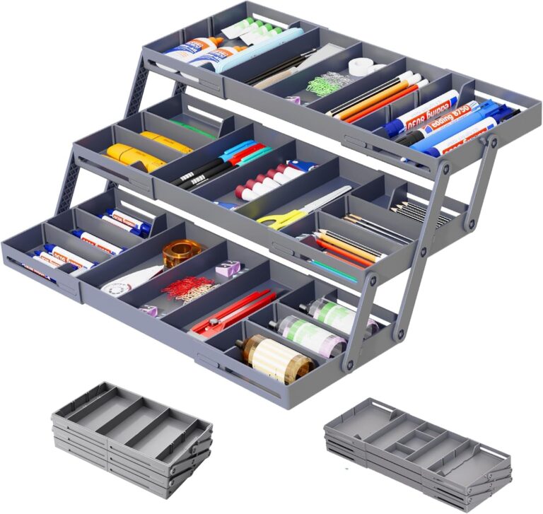 Uandhome Collapsible Drawer Organizer, Multi Desk Organizer Dividers Trays, Foldable Expandable Pop up Tray, Multifunctional Desk Space Organizer for Kitchen, Bedroom, Office Bathroom, Office