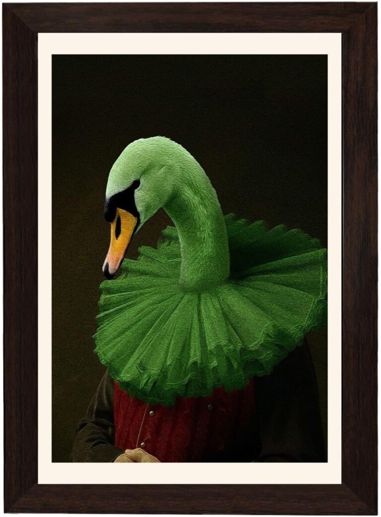 MD Art Collections - Wall Art for Living Room Animals Collection - Swan Green Wall Art A4 PVC Mahogany Wood Frame