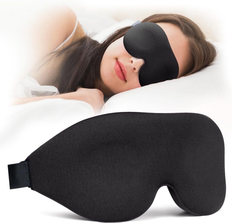 Sleep Mask 100% Blackout 3D Contoured Sleep Eye Mask Comfortable & Super Soft Sleeping Mask with Adjustable Straps for Women Men Concave Molded Night Eye Mask for Sleeping Travel Yoga Naps Black