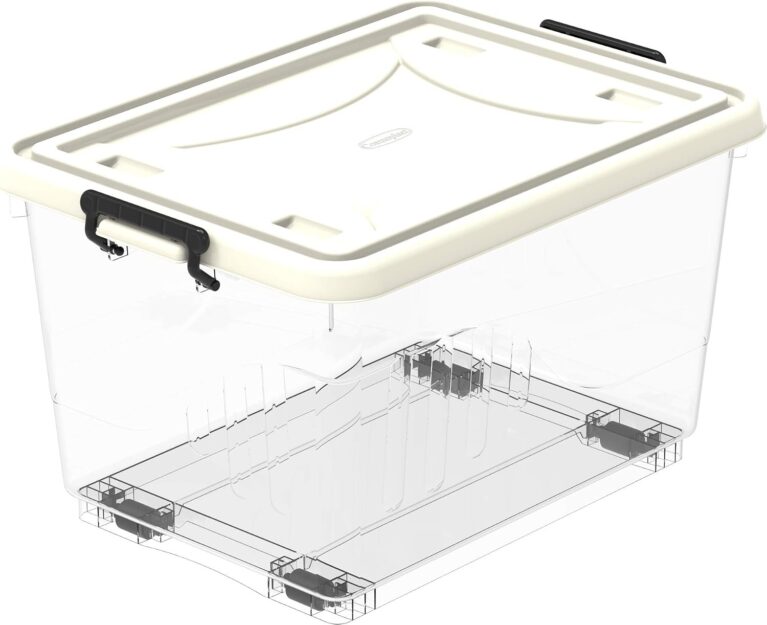 Cosmoplast Plastic Storage Box Clear With Wheels And Latch-Locking Lid 22 Liters