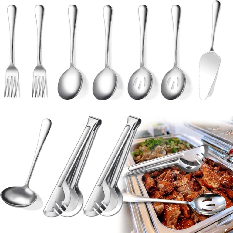 ANYUAN Premium Stainless Steel Flatware Set, Large Serving Utensils Set, Includes Spoons, Forks, Tongs, Ladle, and Pie Server, Suitable For Hotel Catering, Buffets & Family Dinners(10PCS)