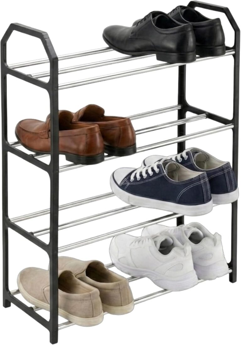 Lawazim 4-Tier Shoe Rack -41x18.5x50.5cm- Free Standing Multipurpose Shoe Storage Cabinet Organizer for 8 Pairs, Open Shelf Design with Tool-Free Assembly - for Entryway, Closet, Bedroom, Apartment