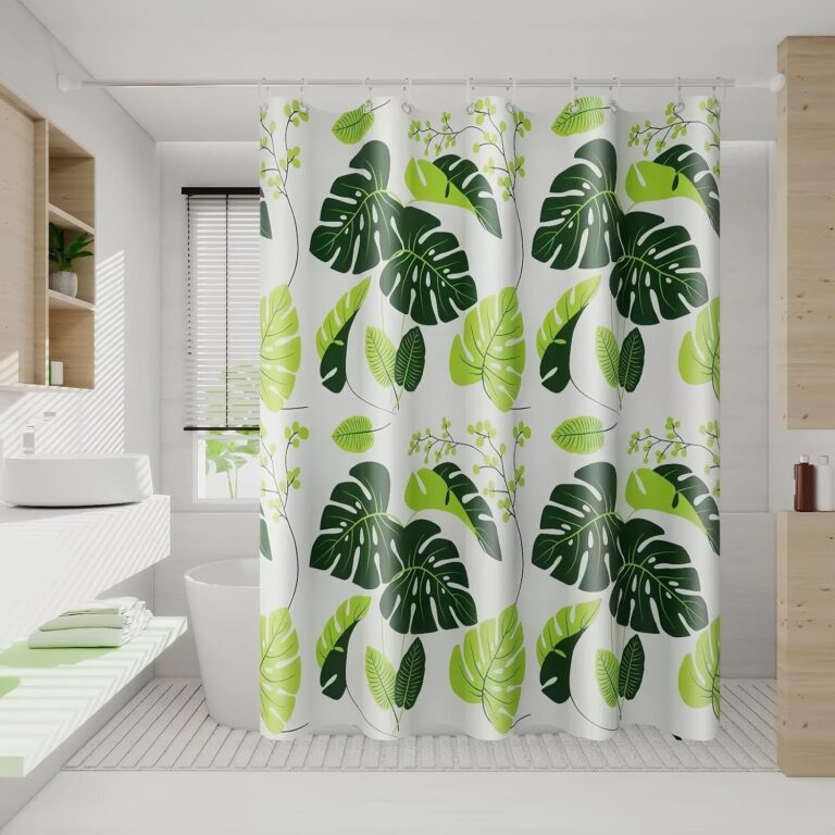 Shower Curtain,180W x 200H cm, Waterproof & Mold-resistant for Home Bathroom, Hotel, Shower Curtain Set With 12 Hooks (Green Monstera)