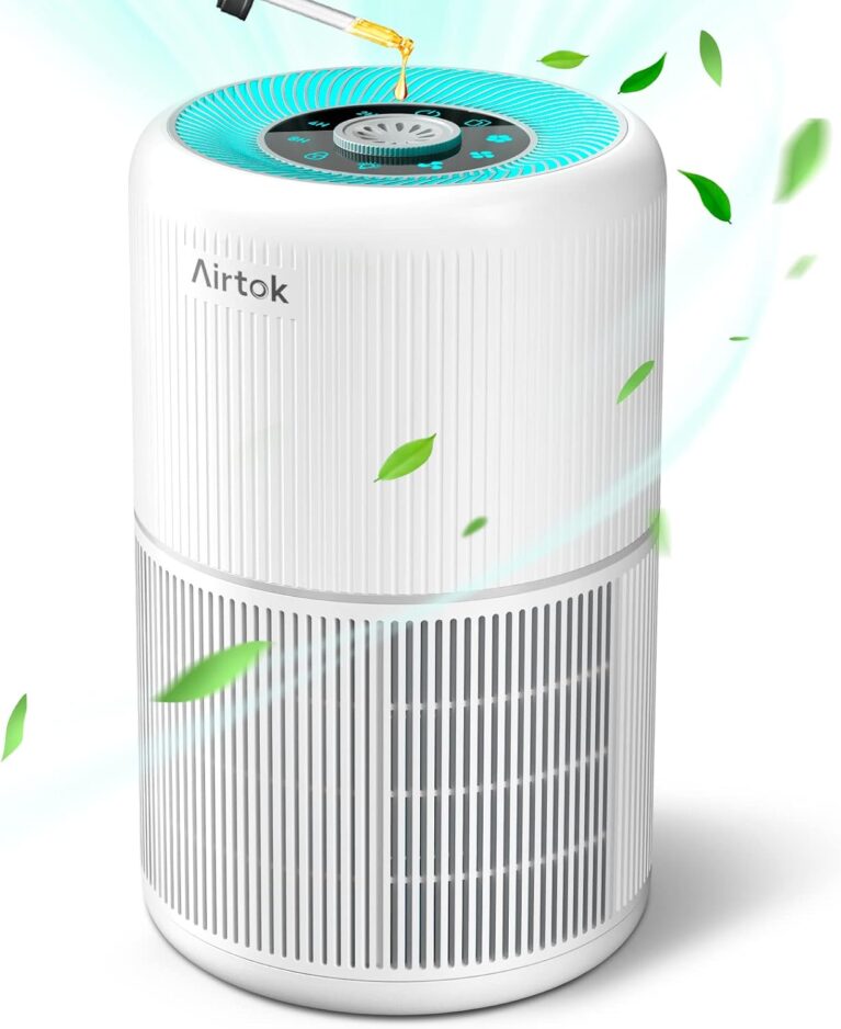AIRTOK HEPA Air Purifier for Bedroom Home with Fragrance Sponges | 4-In-1 H13 True HEPA Air Filter for Smoke Dust Pollen Pet Dander Odors,99.97% Removal to 0.1 Microns | Ozone-Free, Night Light
