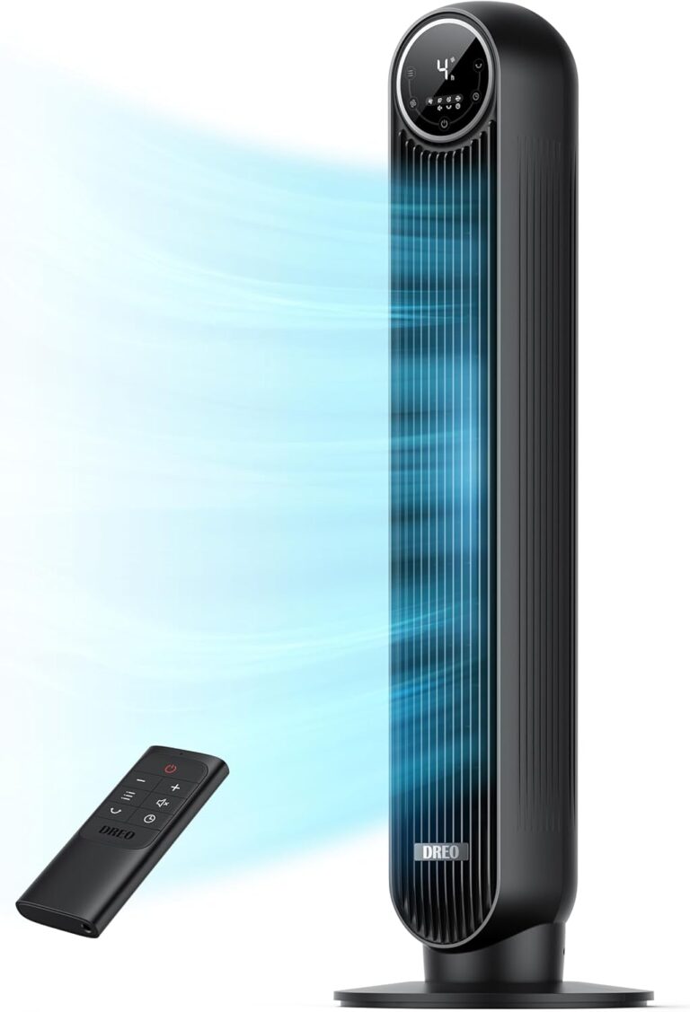 DREO 20dB Quiet Tower Fan, 2026 Upgraded DC Motor, 28ft/s Strong Airflow, 90° Wide Oscillation Bladeless Fan, 8 Speeds 4 Modes, 8H Timer Sleep Mode & Remote for Home Bedroom Living Room, Black