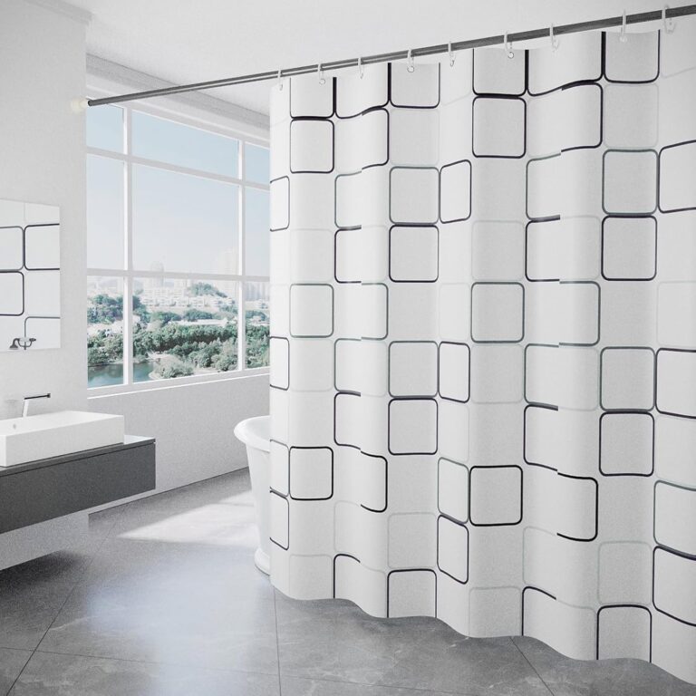 DEARART Square White Shower Curtain, 180''W × 180cm‘’L cm Cloth Shower Curtain Liner with Grommet & Hooks, 100% Waterproof Water Resistant Washable, Easy Care Easy Clean