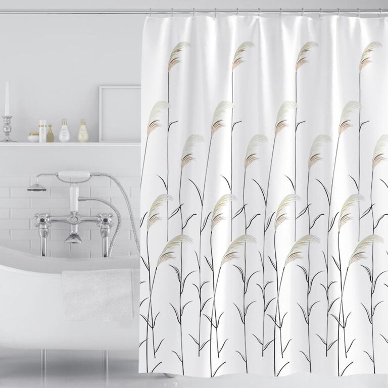 DEARARTBath Reed Beautiful Shower Curtain Liner, 180cm(L) × 200cm(W) Cloth Shower Curtain Set with Grommet and Hooks, Quick Dry Water Resistant Washable Easy Clean