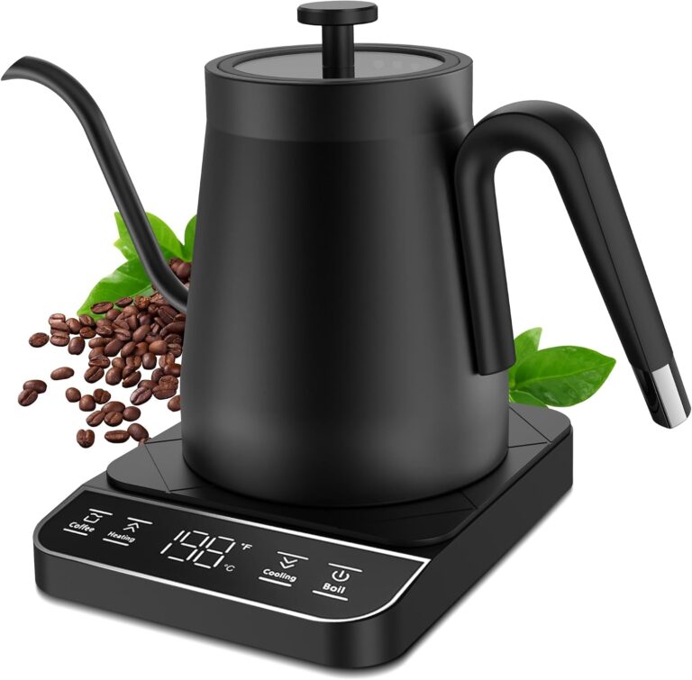 Electric Gooseneck Kettle, ±1℉ Temperature Control One Click 197℉ Pour Over Kettle for Coffee & Brew Tea, Hot Water Boiler, Stainless Steel Inner Fast Heating & Keep Warm 12 Hours, 1350w, 0.8L
