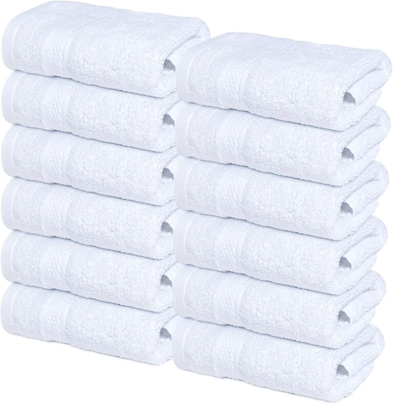 Infinitee Xclusives [12 Pack] Premium Brilliant White Wash Cloths and Face Towels, 33cm x 33cm 100% Cotton, Soft and Absorbent Washcloths Set - Perfect for Bathroom, Gym, and Spa
