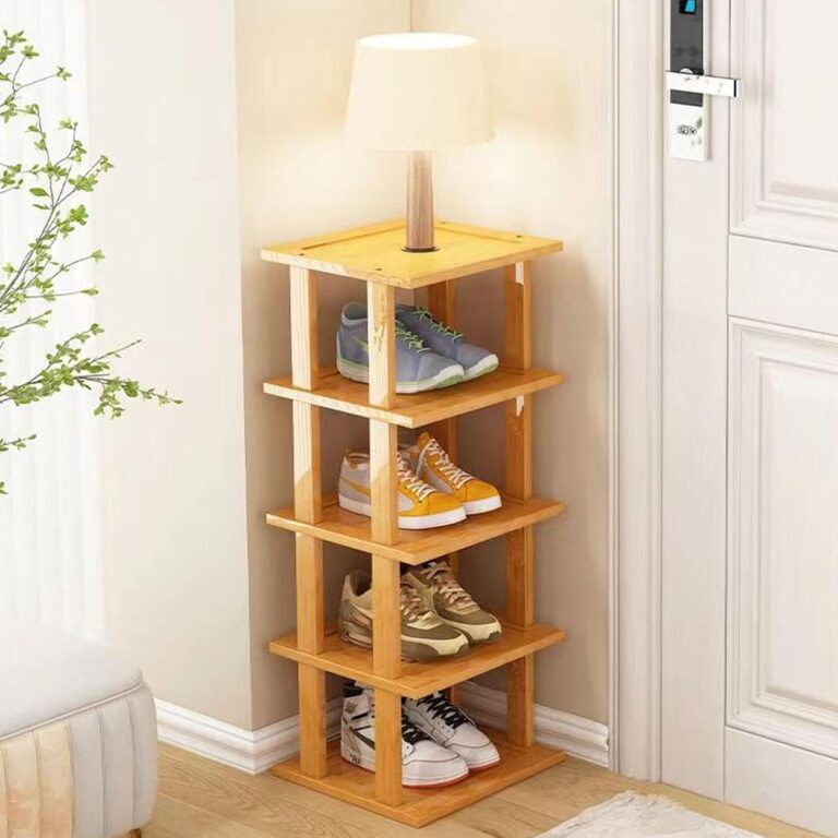 YelaJoy Bamboo Shoe Rack 5 Tier, Tall Narrow Shoe Rack Organizer for Small Spaces, Free Stackable Vertical Shoe Shelf for Closet, Bedroom, Entryway, Corner and Garage