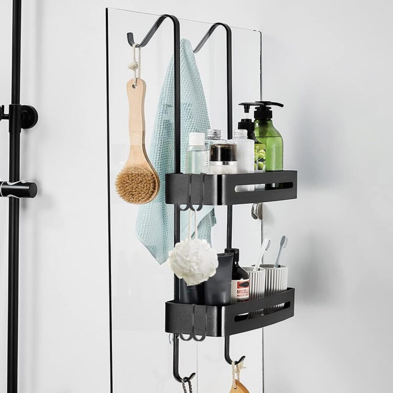 Hanging Shower Caddy Over The Door, Stainless Steel Hanging Shower Organizer With Hooks No Drilling Showers Caddy Over Door To Organize Bathroom Essentials, Black
