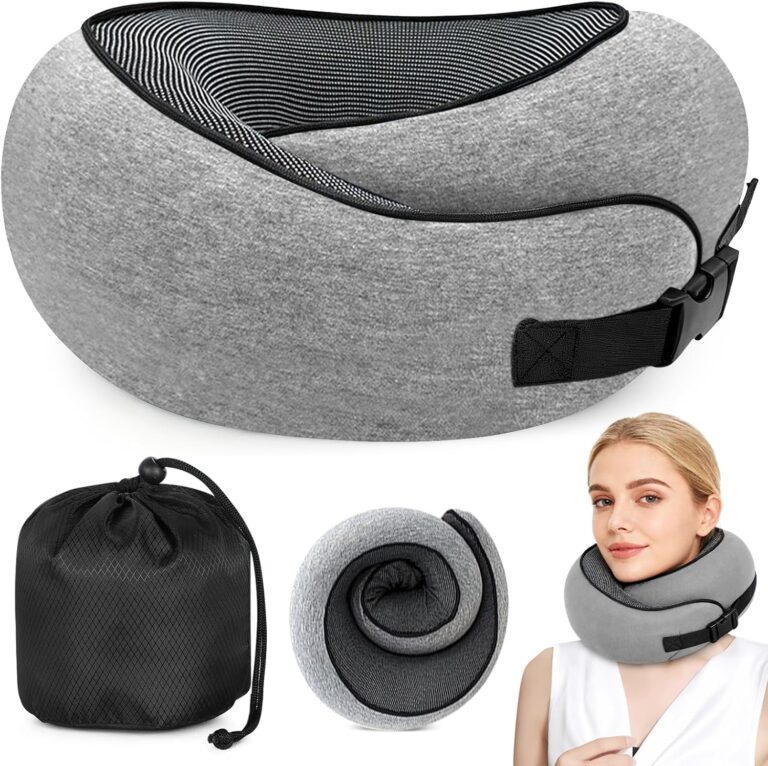 URbazaar Travel Pillow Memory Foam Neck Pillow for Sleeping,U Shape Head Pillow with Portable Storage Bag,Comfortable and Breathable Travel Accessories for Car,Airplane,Train (Grey-Travel Pillow)