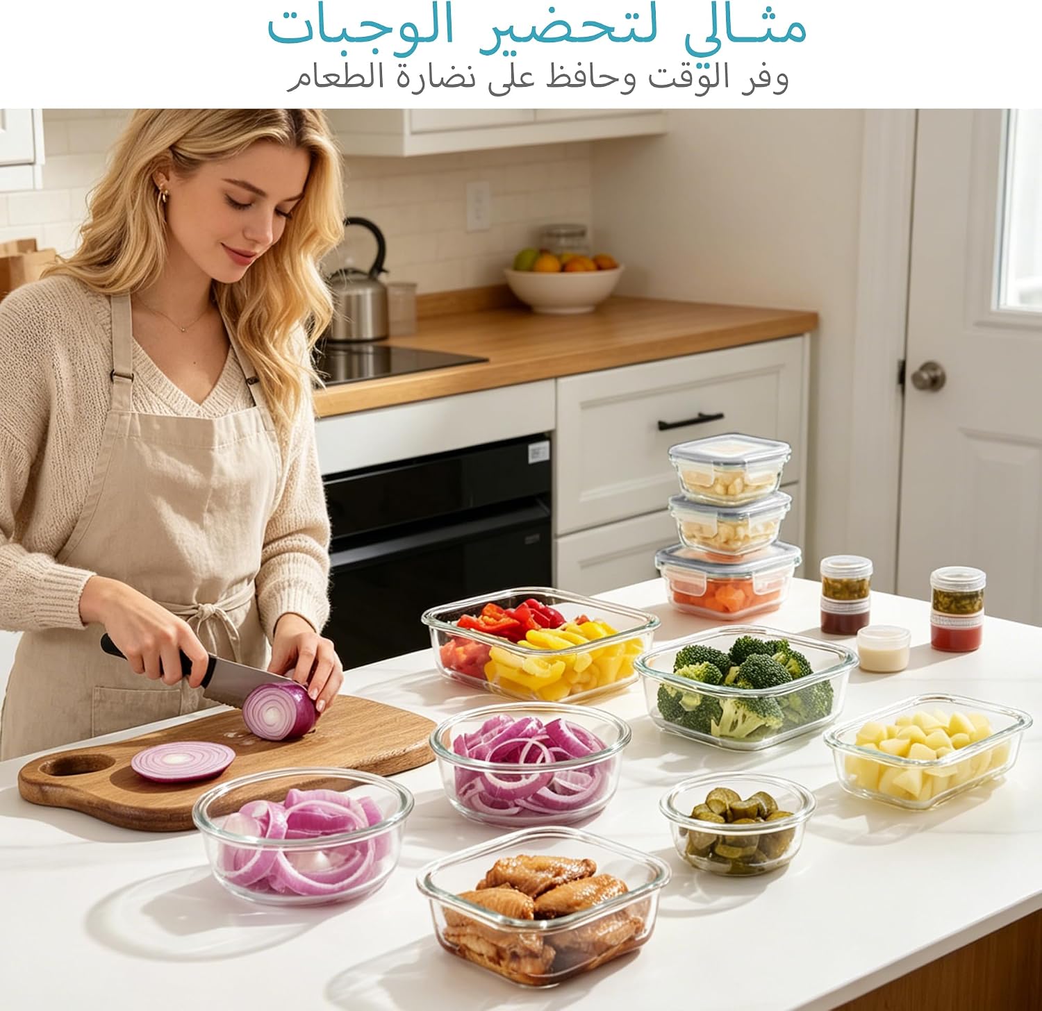 Vtopmart 12Pack Glass Food Containers Set with 5 Plastic Sauce Containers - الصورة 3
