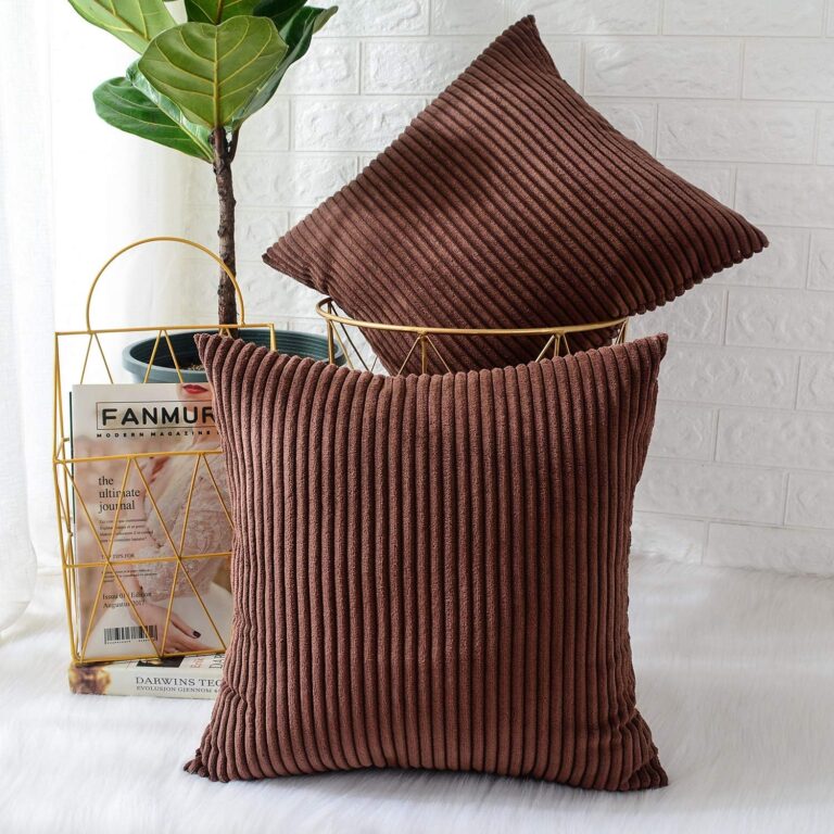 MERNETTE Pack of 2, Corduroy Soft Decorative Square Throw Pillow Cover Cushion Covers Pillowcase, Home Decor Decorations for Sofa Couch Bed Chair 18x18 Inch/45x45 cm (Striped Dark Brown)