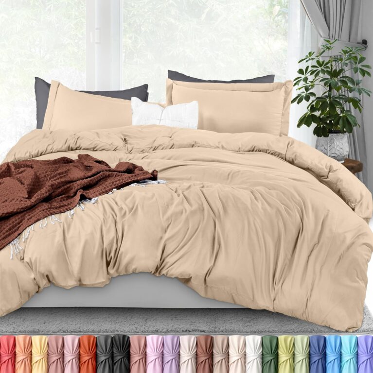 Utopia Bedding Duvet Cover Queen Size Set - 1 Duvet Cover with 2 Pillow Shams - 3 Pieces Comforter Cover with Zipper Closure - Ultra Soft Brushed Microfiber, 90 X 90 Inches (Queen, Beige)