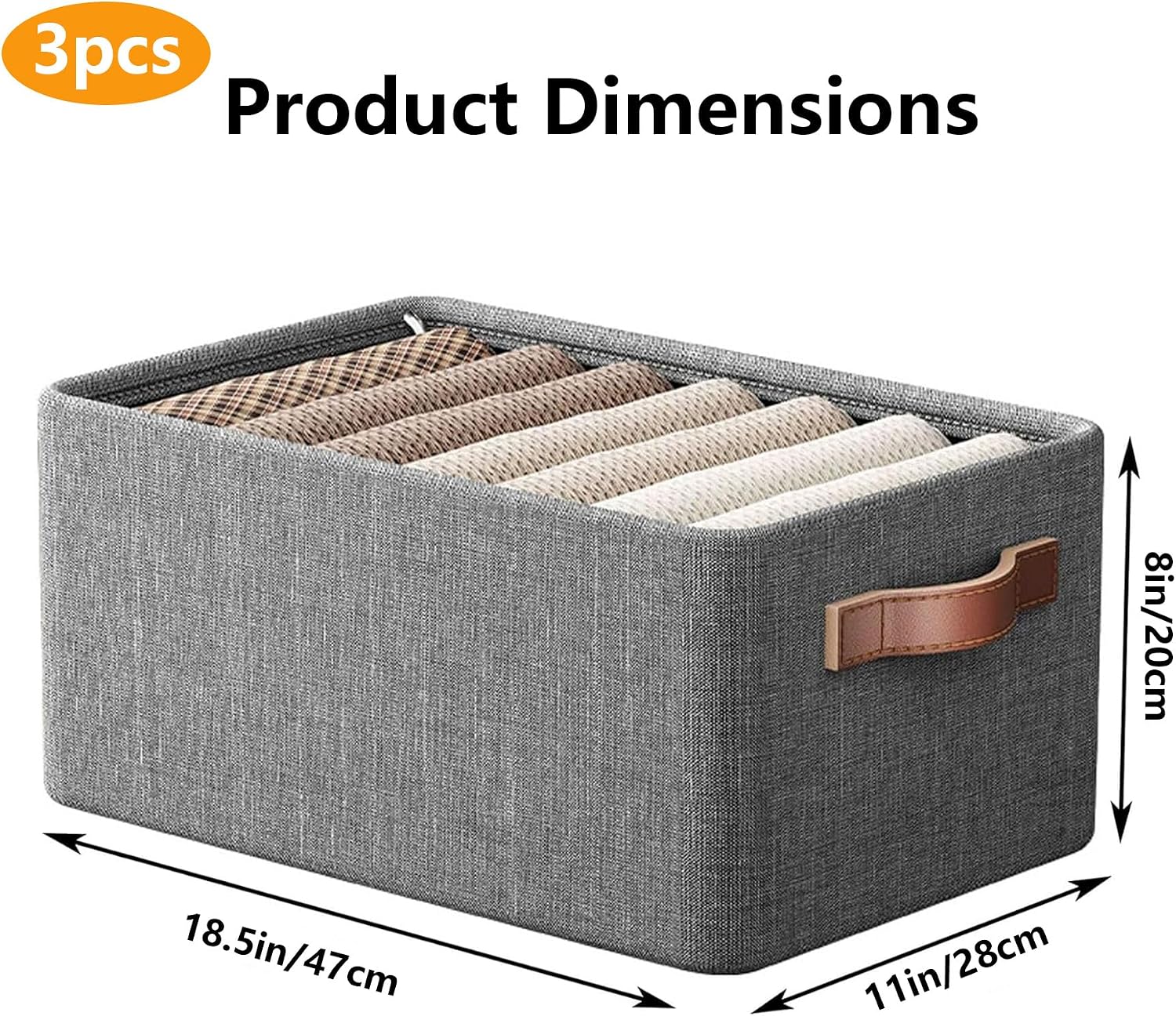 3pcs Wardrobe Clothes Organizer,Clothes Foldable Storage Box with Transparent dust cover and Handle for storing clothes, jeans, toys, and skirts—efficient and tidy. - الصورة 3