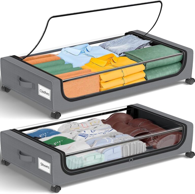 Under Bed Storage with Wheels, 2-Pack Under the Bed Storage Containers with Lids,Under Bed Shoes Storage Organizer Bins, Rolling Underbed Storage for Clothes, Shoes, Blankets (Grey)