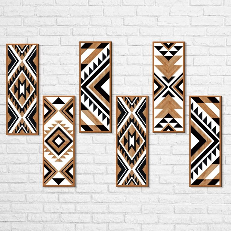 Tatuo 6 Pcs Farmhouse Southwest Home Wall Decor Frame Wall Hanging Boho Modern Abstract Art Prints Wooden Decorations for Bedroom Bathroom Apartment Mexican Farmhouse Wall Decor(Rectangle)
