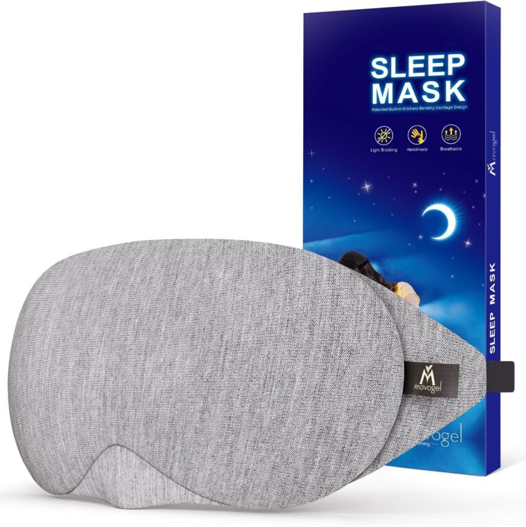 Mavogel Cotton Sleep Eye Mask - Updated Design Light Blocking Sleep Mask, Soft and Comfortable Night Eye Mask for Men Women, Eye Blinder for Travel/Sleeping/Shift Work, Includes Travel Pouch, Grey