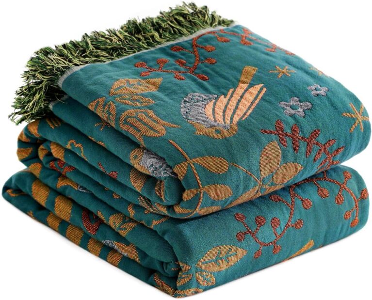 LUTBM Boho Throw Blanket for Bed - 100% Cotton Ultra Soft Rustic Quilt - Summer Blanket Bird Floral Printed Farmhouse Decor Large Bed Blankets,60"×80" All Season Rustic Throw for Sofa Couch Chair