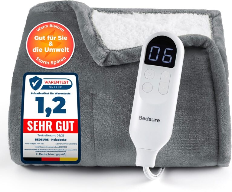 BEDSURE Electric blanket with automatic shutdown, 130 x 180 cm, electric heating blanket, 10 hour timer, 6 temperature settings and overheating protection up to 8 hours, electric blanket for