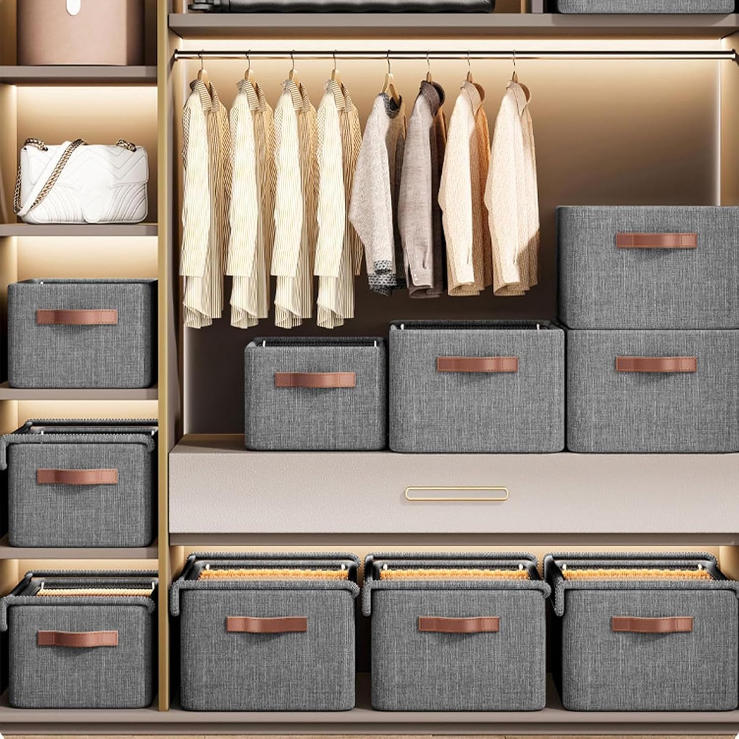 3pcs Wardrobe Clothes Organizer,Clothes Foldable Storage Box with Transparent dust cover and Handle for storing clothes, jeans, toys, and skirts—efficient and tidy. - الصورة 7