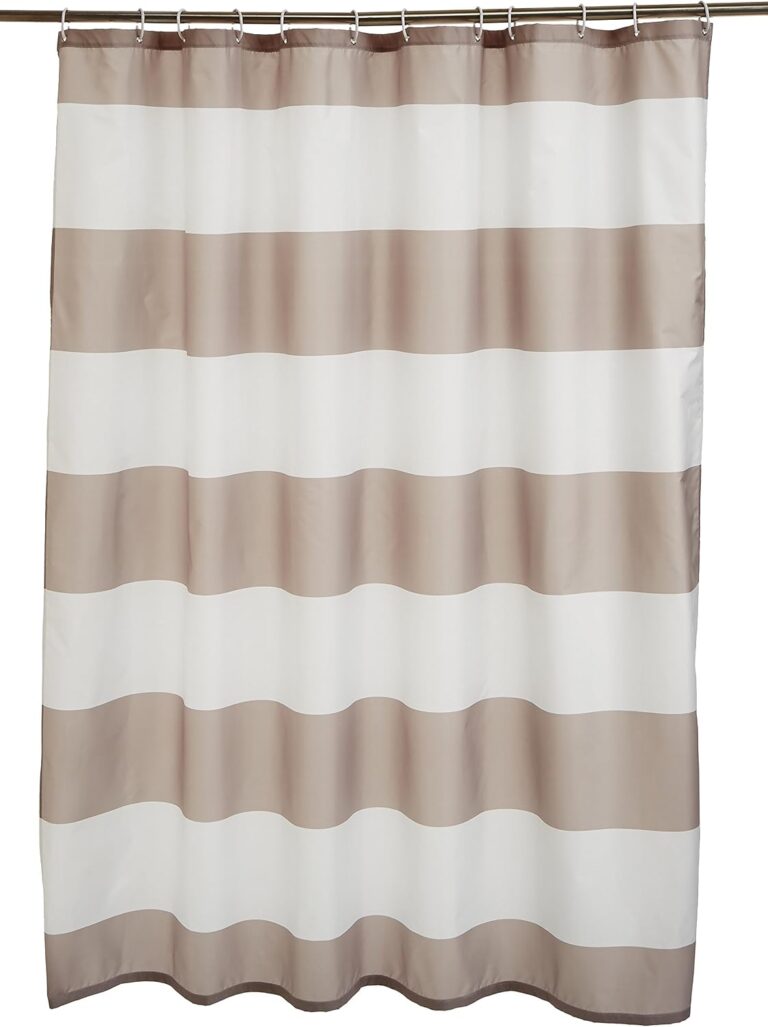 Amazon Basics Fabric Shower Curtain with Grommets and Hooks - 182.8 x 182.8 cm, Large Light Brown, Beige