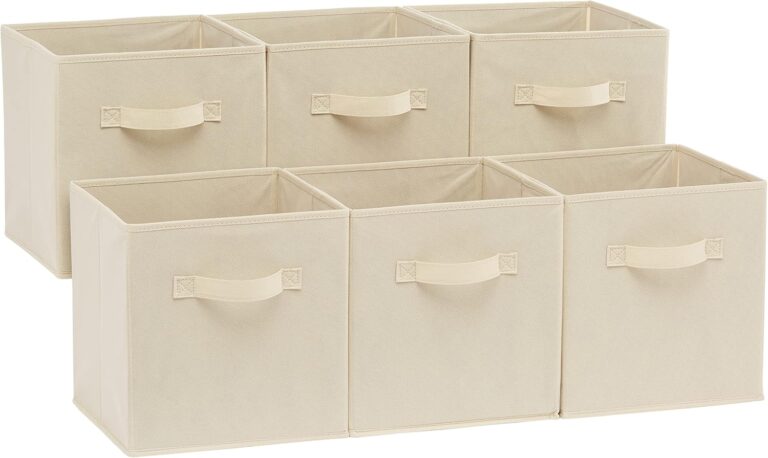 Amazon Basics Collapsible Fabric Storage Cubes Organizer with Handles, 26.67 x 26.67 x 27.94 centimeters, Beige - Pack of 6