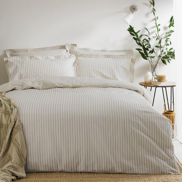Yard Hebden Mélange Stripe Cotton Duvet Set – Ultra Soft Reversible Striped Bedding (Natural – King)